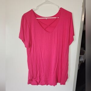 Vibrant Pink V-Neck T-Shirt